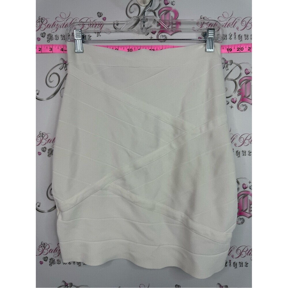 bebe skirt bandage gold zip up back white Cream Textured Mini Skirt